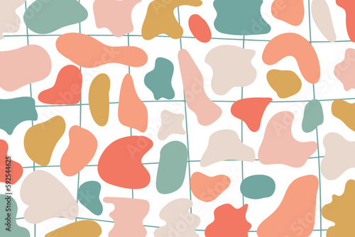 Background of Irregular shapes of amorphous liquid, Colored spots of organic liquid. Abstract spots. Flat style design, vector 