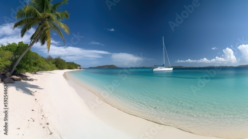Oceanic Tranquility: Panoramic Shot of a Crystal Clear Beach with Pristine Waters Generative Ai