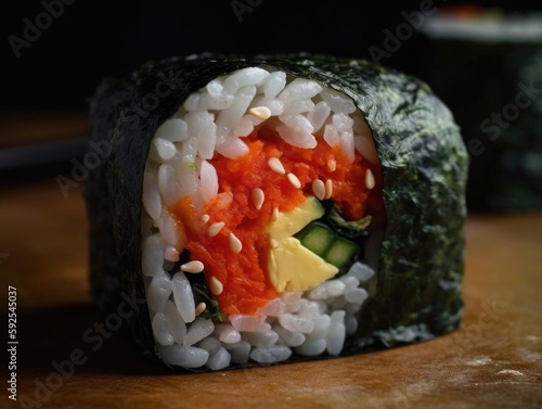 Colorful Sushi Roll Close-Up with Perfect Presentation