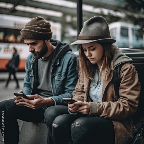 Couple Bench Bus Stop Image.