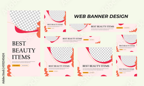 set of modern beauty web banners in standard size with a place for photos. Beauty ad banner cover header background for website design, Social media cover ads banner template.