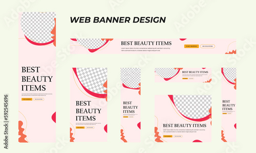 set of modern beauty web banners in standard size with a place for photos. Beauty ad banner cover header background for website design, Social media cover ads banner template.