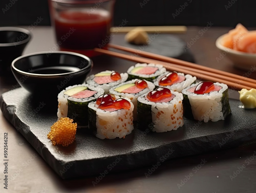 Fresh Sushi Platter with Spirals Arrangement.