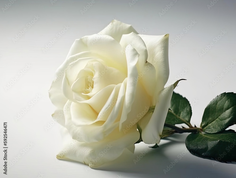 Fototapeta premium A single white rose on a white background. The rose should be the focus.