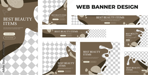 set of modern beauty web banners in standard size with a place for photos. Beauty ad banner cover header background for website design, Social media cover ads banner template.