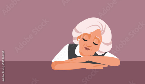 Sad and Exhausted Grandma Feeling Sleepy Vector cartoon Illustration. Retired person feeling lethargic and tired from aging 
