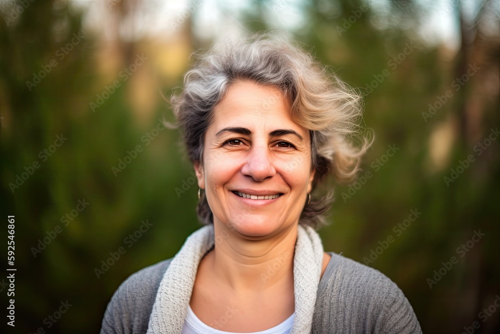 Smiling Woman in Park. Photo generative AI