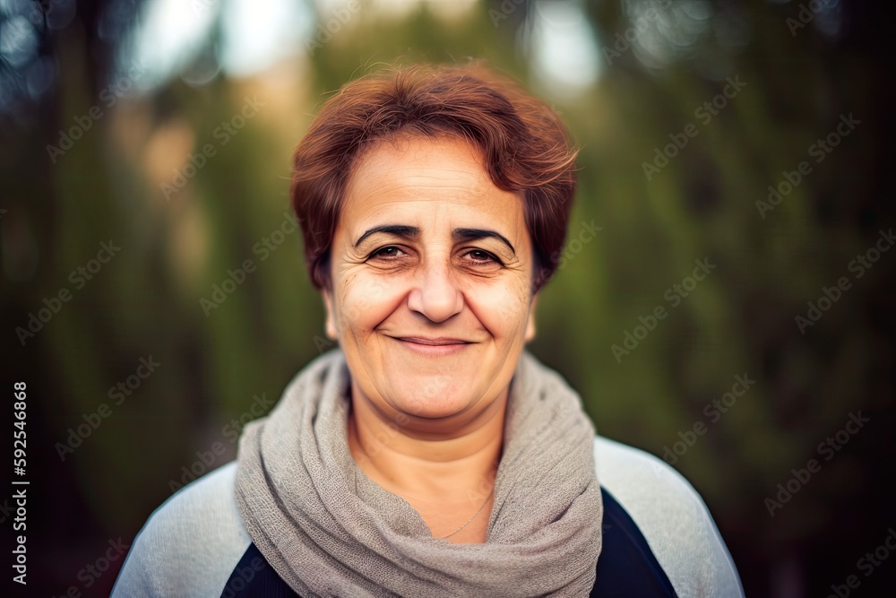 Smiling Woman in Park. Photo generative AI Smiling Woman in Park. Photo generative AI