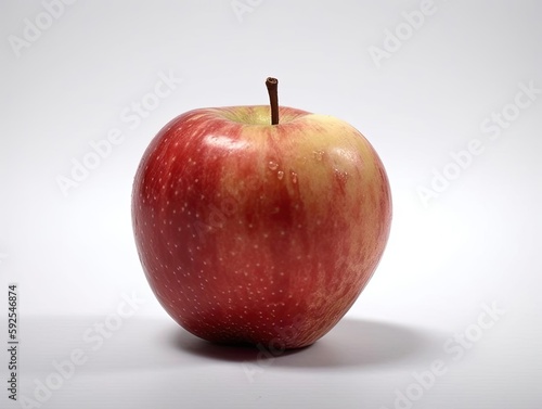 White background and large real apple in top right corner.