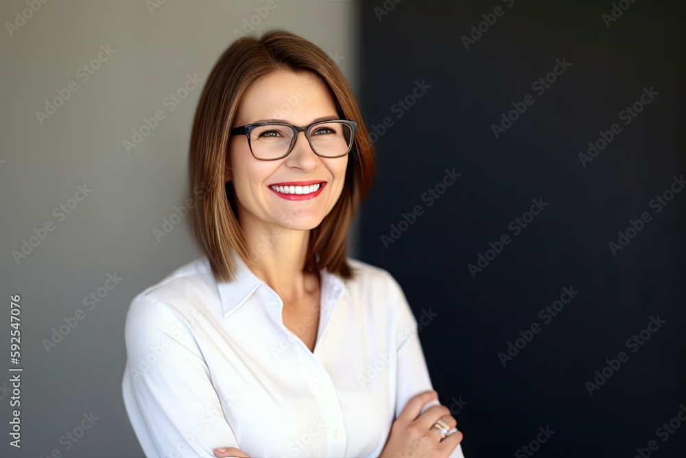 Smiling businesswoman in glasses portrait. Photo generative AI Smiling businesswoman in glasses portrait. Photo generative AI