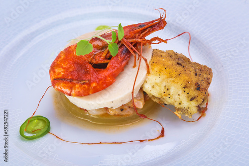 A plate of Colombian's favorite food of grilled shrimp and fish