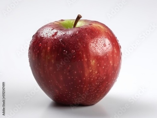 Apple with Red Glossy Skin and Green Stem Isolated on White Background