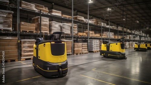 Revolutionary Smart Warehouse Solutions: Cutting-Edge Automation, Robotics, and AI-Driven Technologies Streamlining Logistics and Distribution - High-Quality Stock Image for Industry Professionals