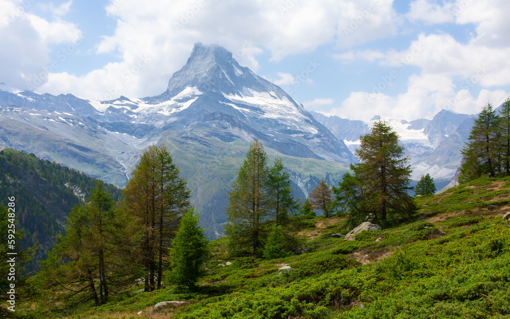 Summer landscape in the mountains. Matterhorn, Switzerland.