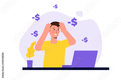 Financial problem, Paying stress concept.  No money to pay debts. Vector illustration.