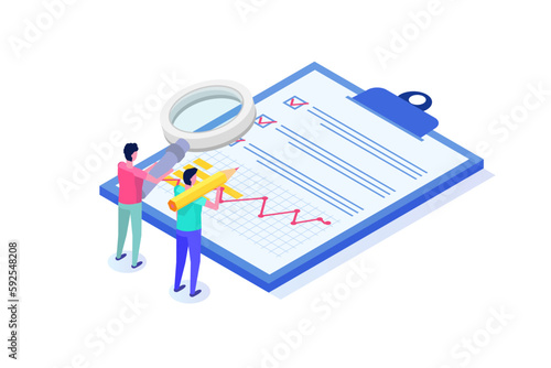 Risk management or assessment concept. Vector isometric illustration.
