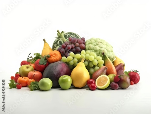 Fruits and vegetables on white background and Image of produce.