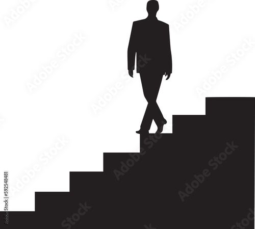 Businessman walking down on diagram, silhouette. Business concept Vector illustration, SVG