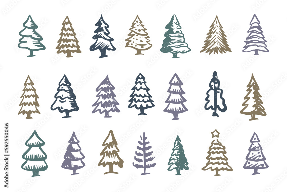 Obraz premium Christmas tree set, Hand drawn illustrations. 
