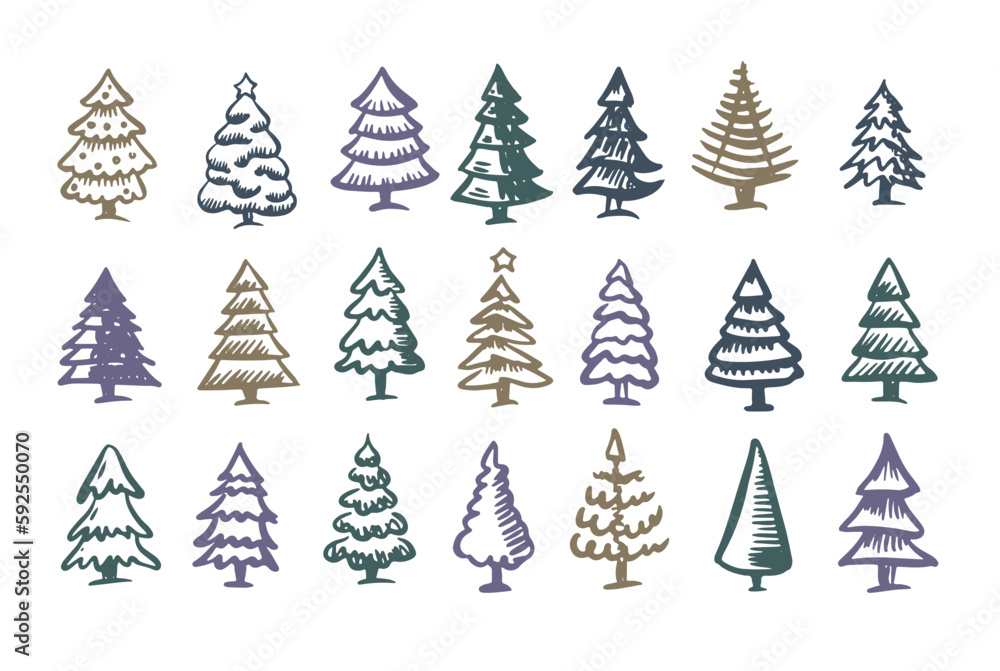Obraz premium Christmas tree set, Hand drawn illustrations. 