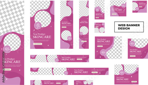 set of modern skincare web banners in standard size with a place for photos. Skincare ad banner cover header background for website design, Social media cover ads banner template.