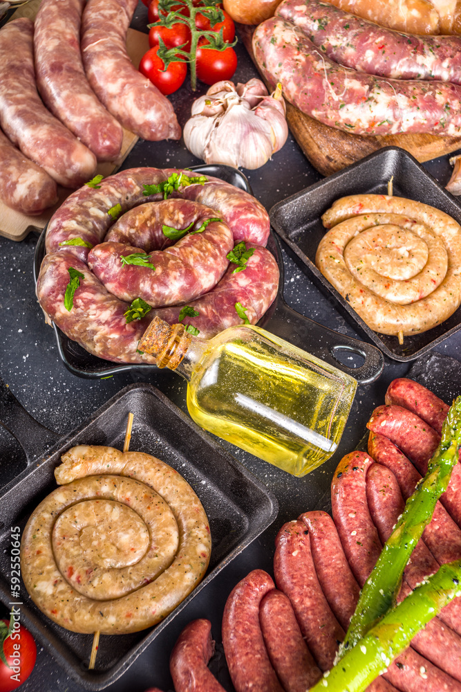Set of different raw sausages Set of different raw sausages