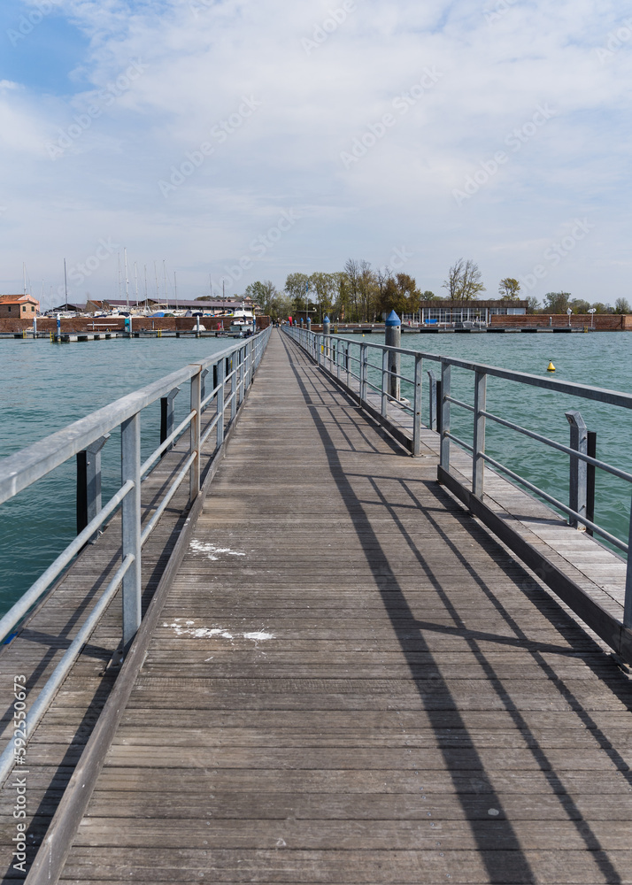 Long pontoon floating bridge In Venice, Italy