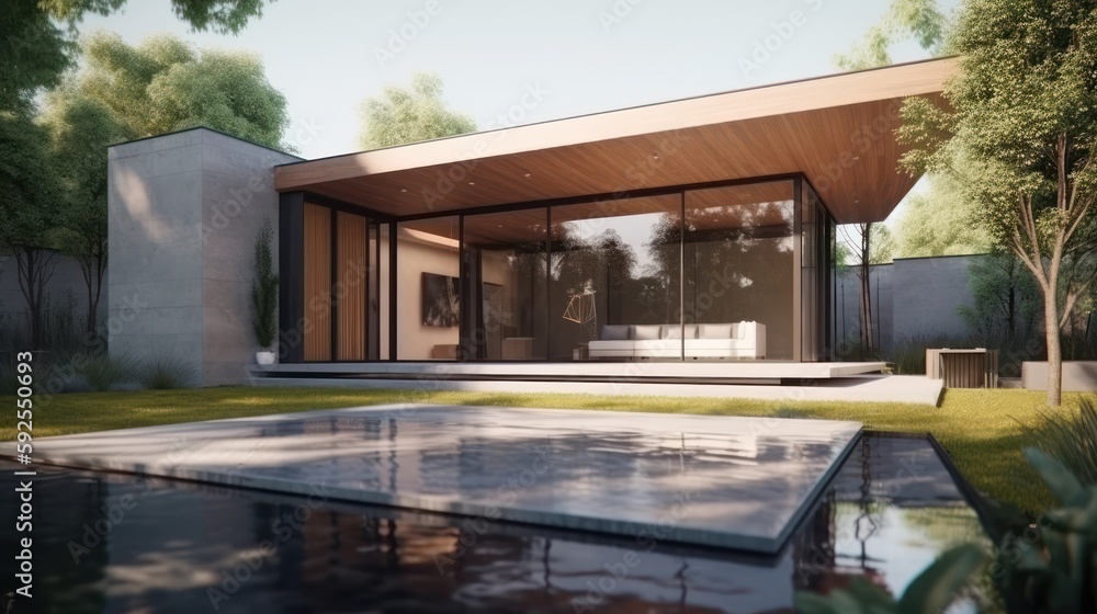  Realistic 4K Render: Striking Facade of a Modern One-Level Home Generative Ai