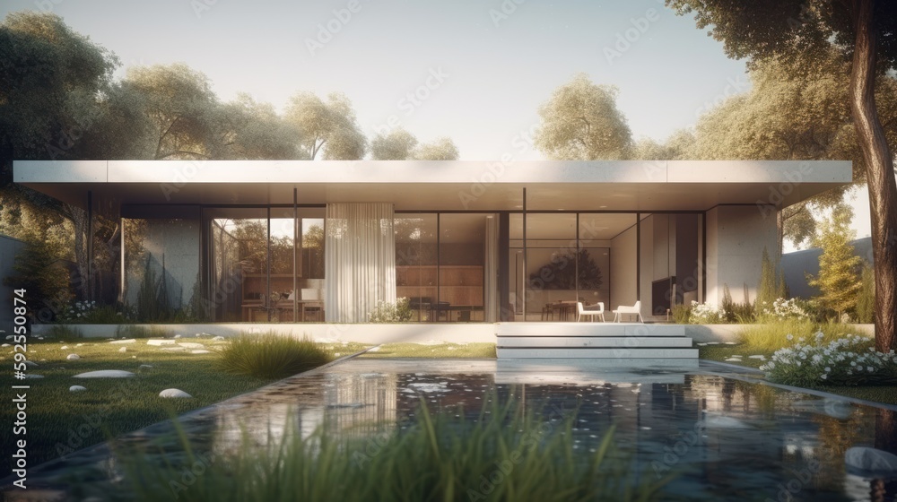 Top-Notch 4K Quality Render: Impressive Facade of a Stylish 1-Floor Residence Generative Ai Top-Notch 4K Quality Render: Impressive Facade of a Stylish 1-Floor Residence Generative Ai