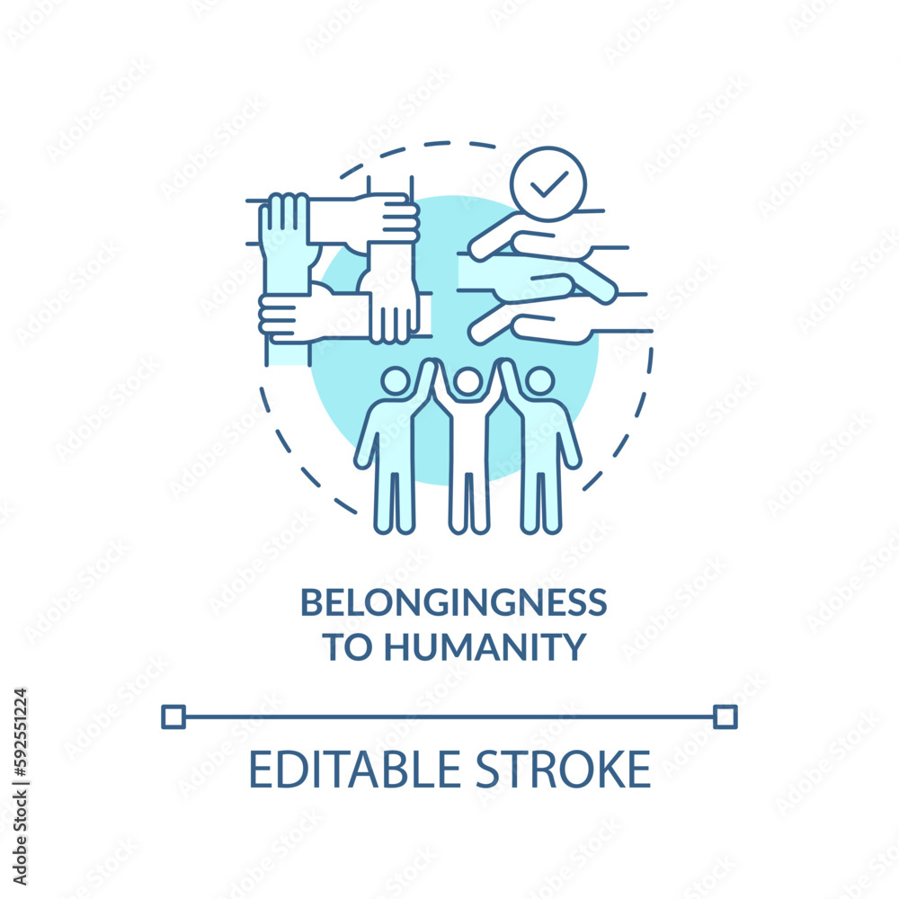 Belongingness to humanity turquoise concept icon. Global community. GCED aim abstract idea thin line illustration. Isolated outline drawing. Editable stroke. Arial, Myriad Pro-Bold fonts used