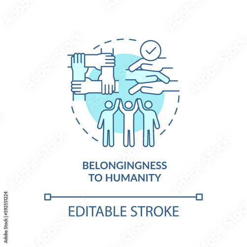 Belongingness to humanity turquoise concept icon. Global community. GCED aim abstract idea thin line illustration. Isolated outline drawing. Editable stroke. Arial, Myriad Pro-Bold fonts used