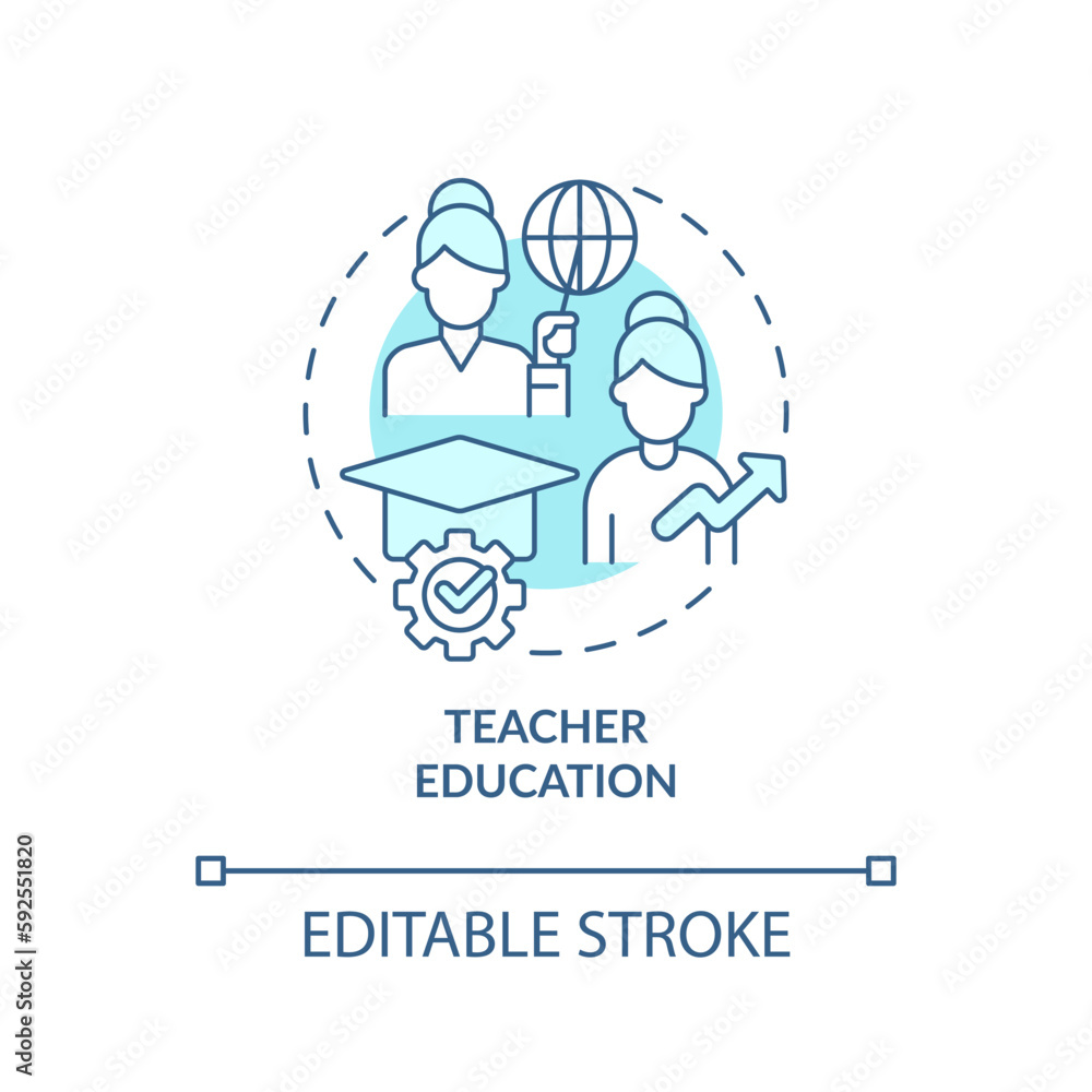 Teacher education turquoise concept icon. Civil society. Improve students learning abstract idea thin line illustration. Isolated outline drawing. Editable stroke. Arial, Myriad Pro-Bold fonts used Teacher education turquoise concept icon. Civil society. Improve students learning abstract idea thin line illustration. Isolated outline drawing. Editable stroke. Arial, Myriad Pro-Bold fonts used