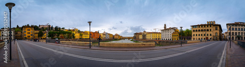 Firenze city panoramic skyline, buildings, and beautiful cityscape with the view of Ponte Vecchio over the Arno River in Florence, the capital of Tuscany region, Italy