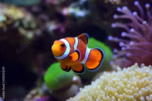 cute clown fish in a small aquarium