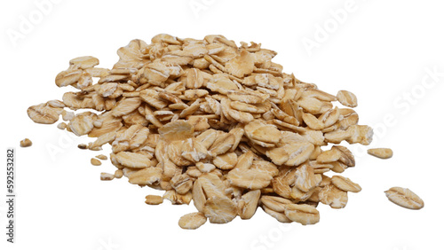 Oat flakes. Pile of oat flakes isolated on white background. 
