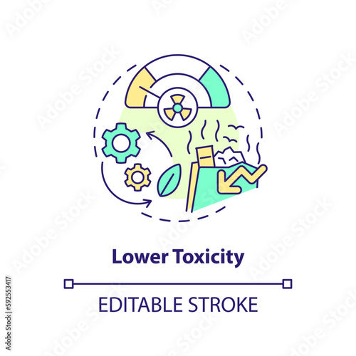 Lower toxicity concept icon. Biodegradable plastics. Bio based materials advantage idea thin line illustration. Isolated outline drawing. Editable stroke. Arial, Myriad Pro-Bold fonts used