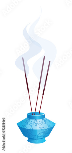 Concept Diwali yoga meditation with lamp light candle aroma sticks. This is a flat vector concept cartoon design featuring an aroma stick for yoga meditation. Vector illustration.