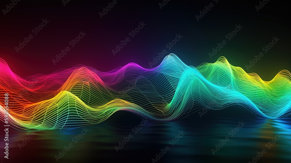 holographic abstract linesr rainbow waves background