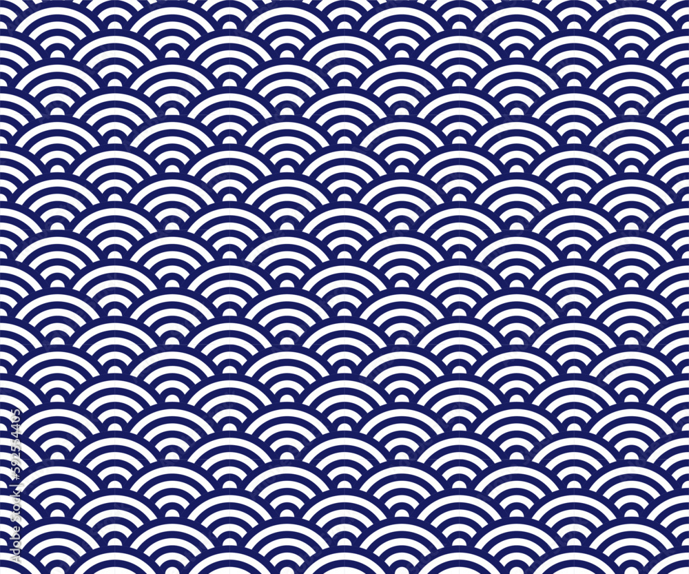 青海波のシームレスパターン柄 ベクター 背景素材 和柄 夏 波 海