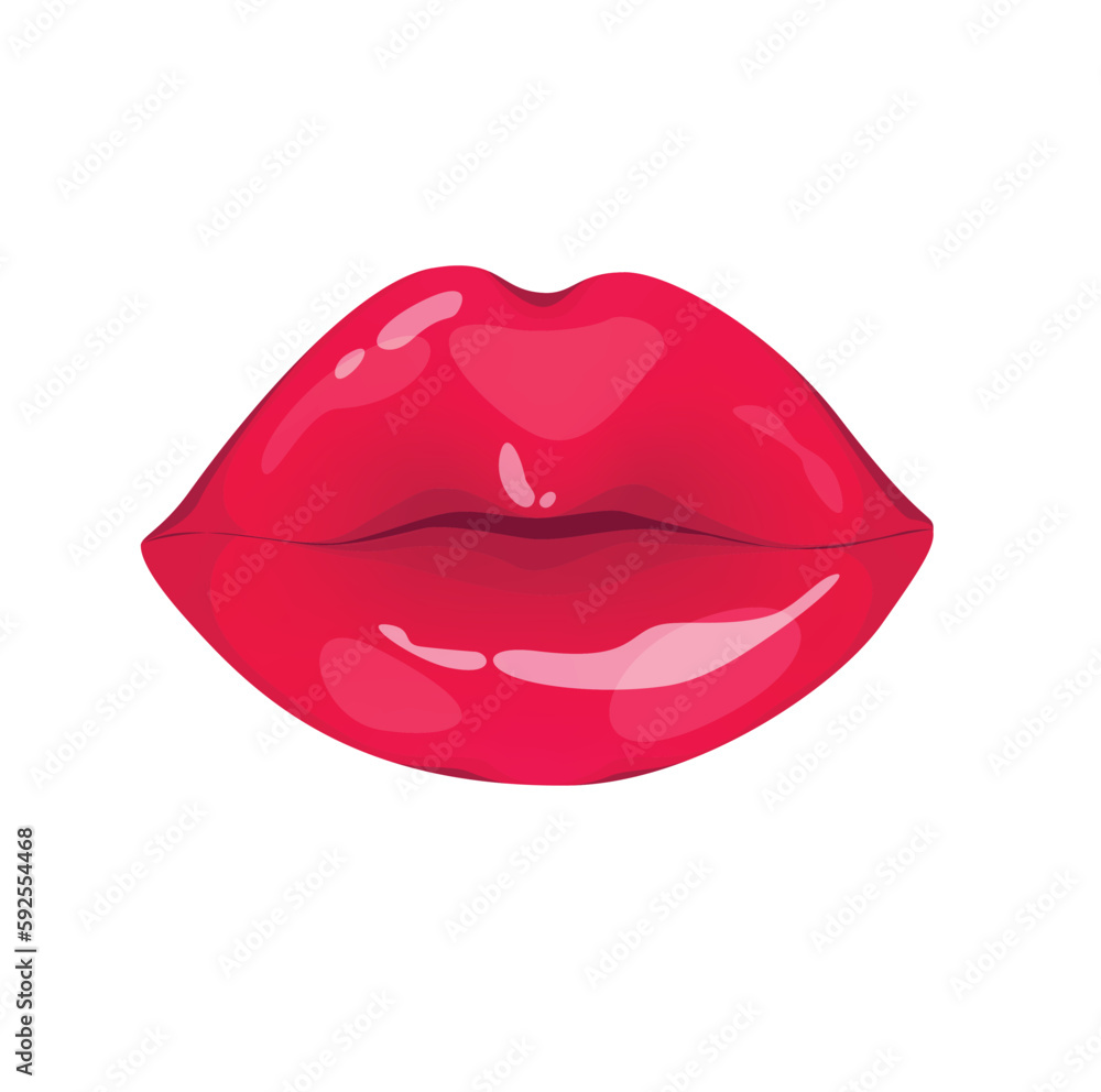 Concept Sexy lips. This flat vector concept cartoon design showcases a pair of sexy lips belonging to a girl, set against a white background. Vector illustration.