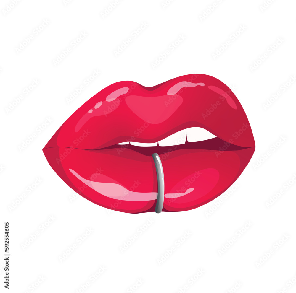 Concept Sexy lips. This flat vector concept cartoon design features a girl's sexy lips set against a white background. Vector illustration.