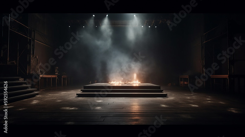 Illustration of an empty stage in a dark room. Al generated