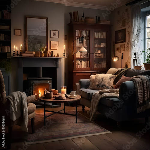 living room with fireplace © Simon