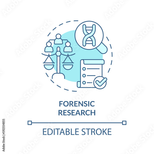Forensic research blue concept icon. Investigation. Genealogical research motivation abstract idea thin line illustration. Isolated outline drawing. Editable stroke. Arial, Myriad Pro-Bold fonts used