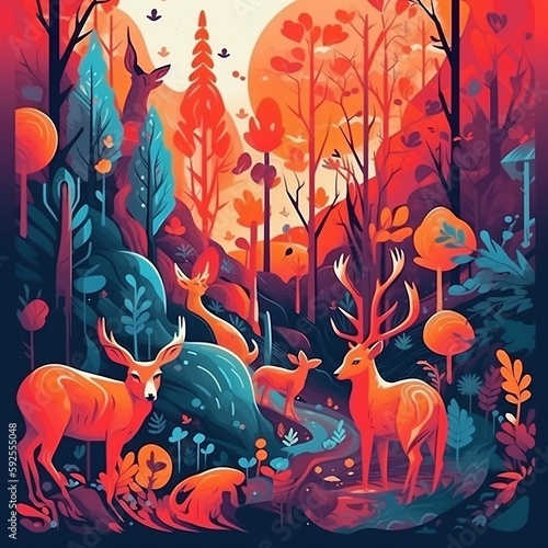 animal wispering in a magical forest night photo