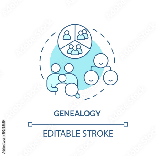 Genealogy blue concept icon. Family members relationship. Genograms usage abstract idea thin line illustration. Isolated outline drawing. Editable stroke. Arial, Myriad Pro-Bold fonts used