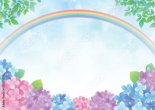 水彩で描いたような紫陽花のイラストフレーム