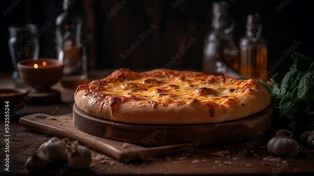 Delicious Italian pizza baked in the oven, ready to be served
