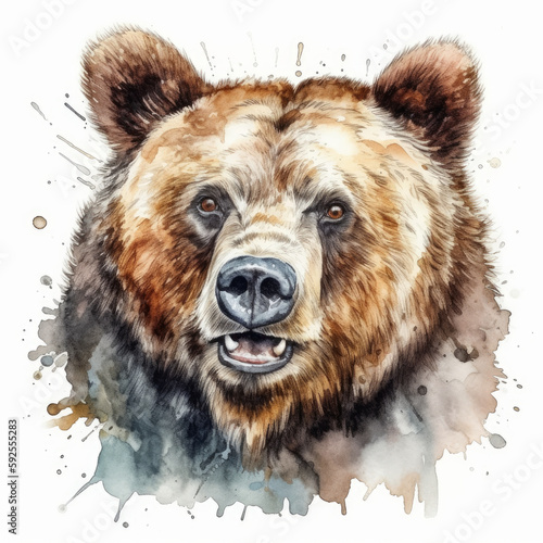 Watercolor painting of a cute bear on white background. Al generated