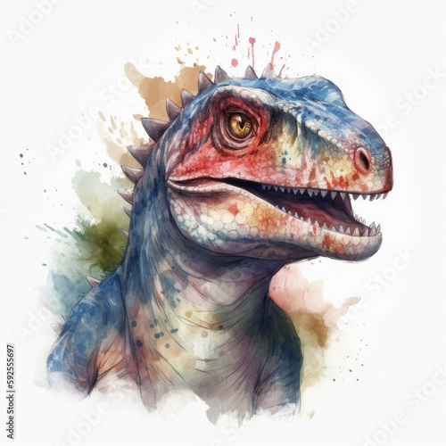 Watercolor tropical dinosaur  AI generated cute dinosaurs. Isolated on background.
